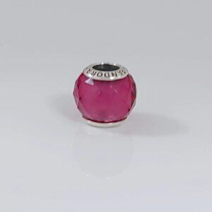 Pandora Ruby Petite Facets Charm Fuchsia Murano Glass Bead S925 ALE
